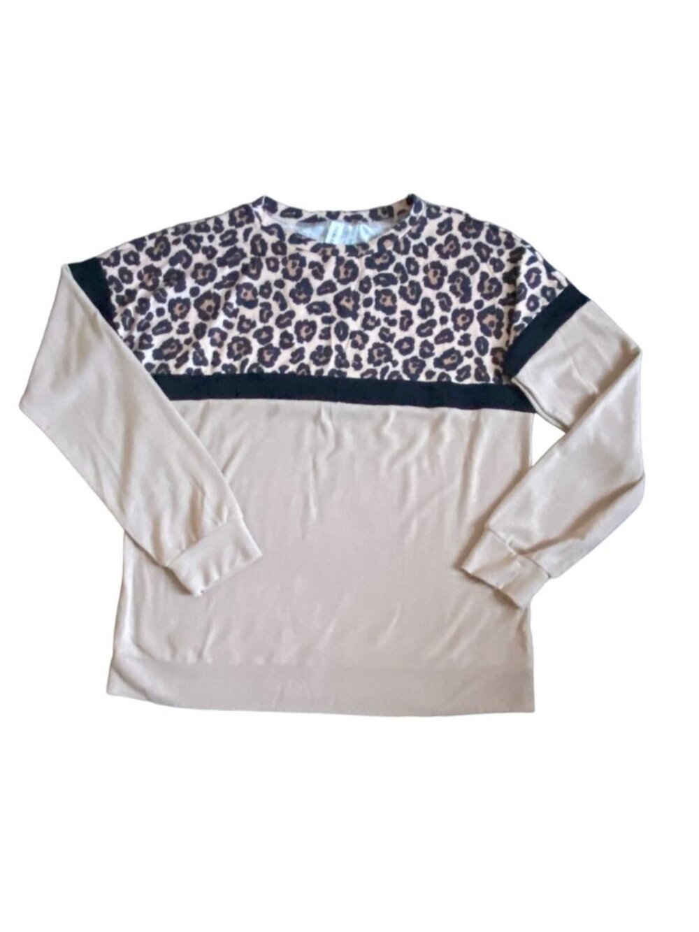 Tickled Teal Womens Animal Print Crew Neck Casual Shirt-Tan-Size Large-GUC